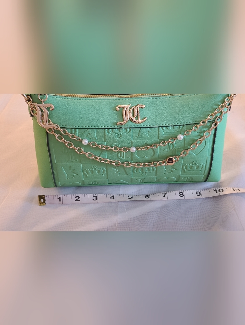 NWOT Juicy Couture Embossed Mint Green Shoulder Bag with Gold Chain - Picture 12 of 15